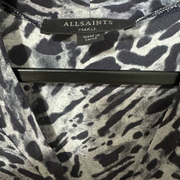 AllSaints Fay Ambient Dress Animal Print Back Tie Mini Gray Black Size Small - Picture 6 of 12